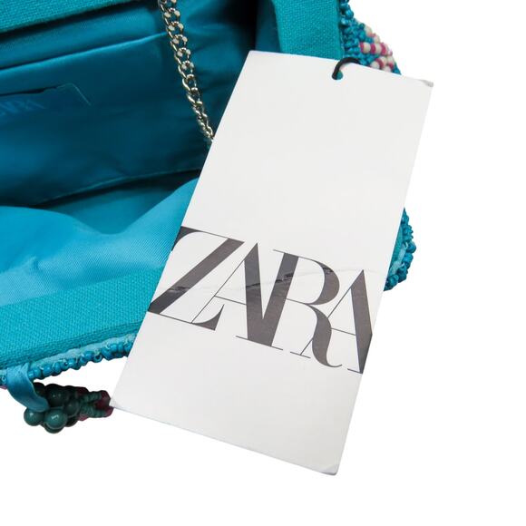 Zara Multicolor Floral Beaded Crossbody Bag with Silver Chain Strap Embellished - Picture 10 of 10